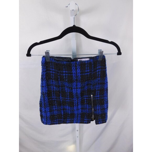 SO Goods For Life Skirt Womens 1 Blue Black Plaid Tweed Mini Zip Detail Juniors - Picture 3 of 10